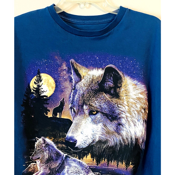 Vintage Alaska Wolf Wolves Graphic Blue Short Sleeve T Shirt Nature Size Large - Picture 6 of 9